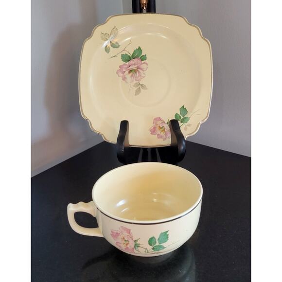 Vintage Homer Laughlin Briar Rose Cup 3 1/2" D & Saucer 5 3/4" Undamaged, Rare - Picture 1 of 16